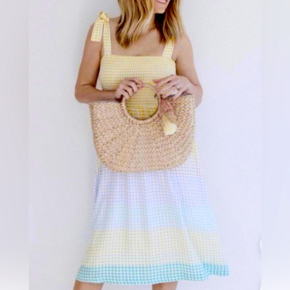 LC Lauren Conrad Dresses & Skirts - Lauren Conrad Womens Midi Sundress Sz XL Smocked Stretch Gauzy Gingham Coquette